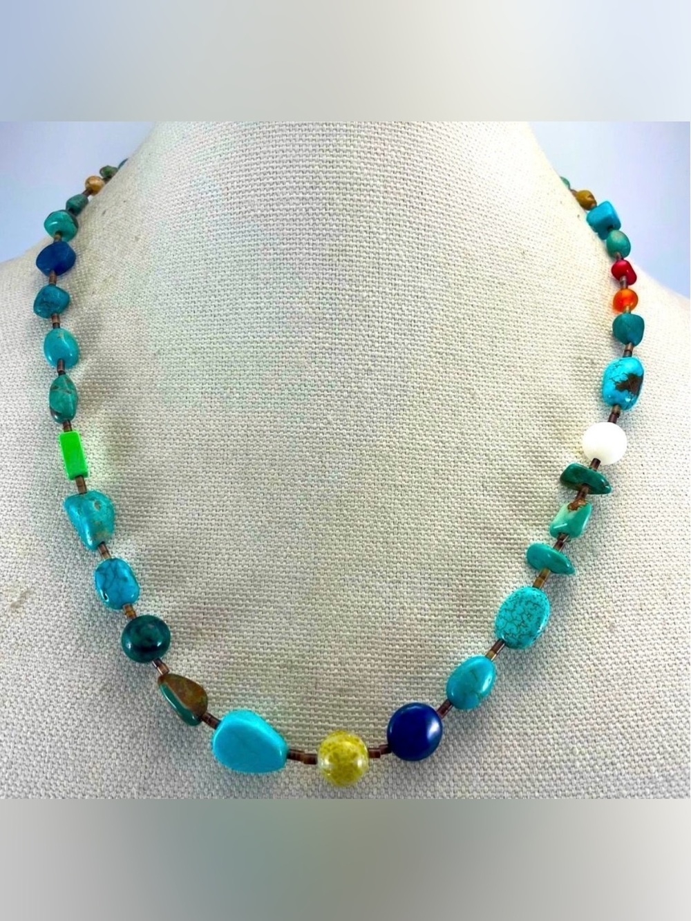 Cute Unsigned Artisan Made Gemstone Nugget Seed Bead Necklace